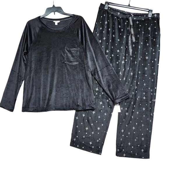 Charter Club Other - Charter Club Velour Pajamas Set Long Sleeve Top and Pants Black Twinkle Large